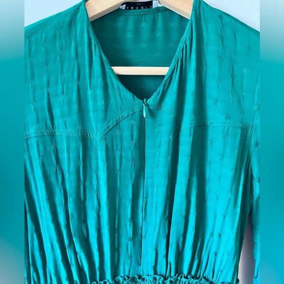 Sandro Green Satin Long Sleeve Mini Dress with Zipper Collar, Size Small - Picture 8 of 12